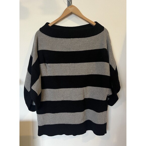 Tory Burch Black Gray Striped Elbow Dolman Sleeve Merino Wool Sweater Size Med - Picture 4 of 9